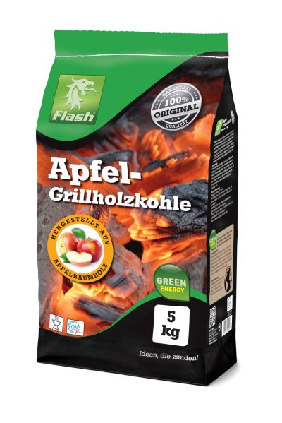 Ein 5 kg Sack Apfelgrillkohle der Firma Flash