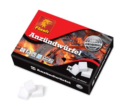 Eine Packung Anzündwürfel der Firma Flash (64 Stück)