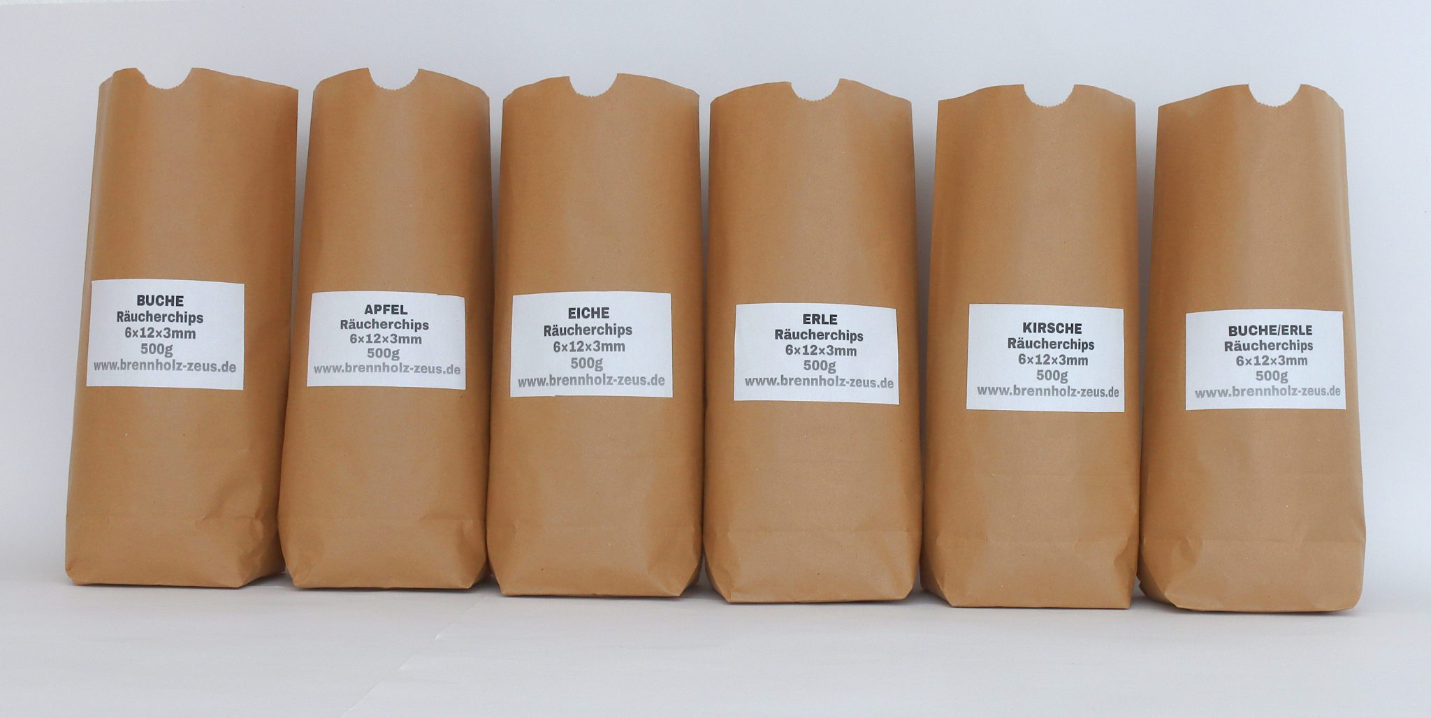 Räucherchips Apfel, Buche, Erle, Kirsche, Eiche 6x500 gr - Brennholz