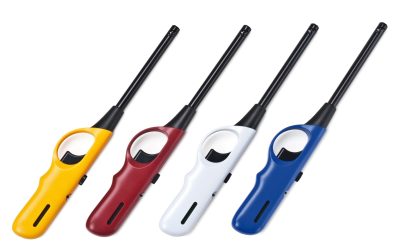 4 Stabfeuerzeuge in den Farben Gelb, Rot, Weiß und Blau